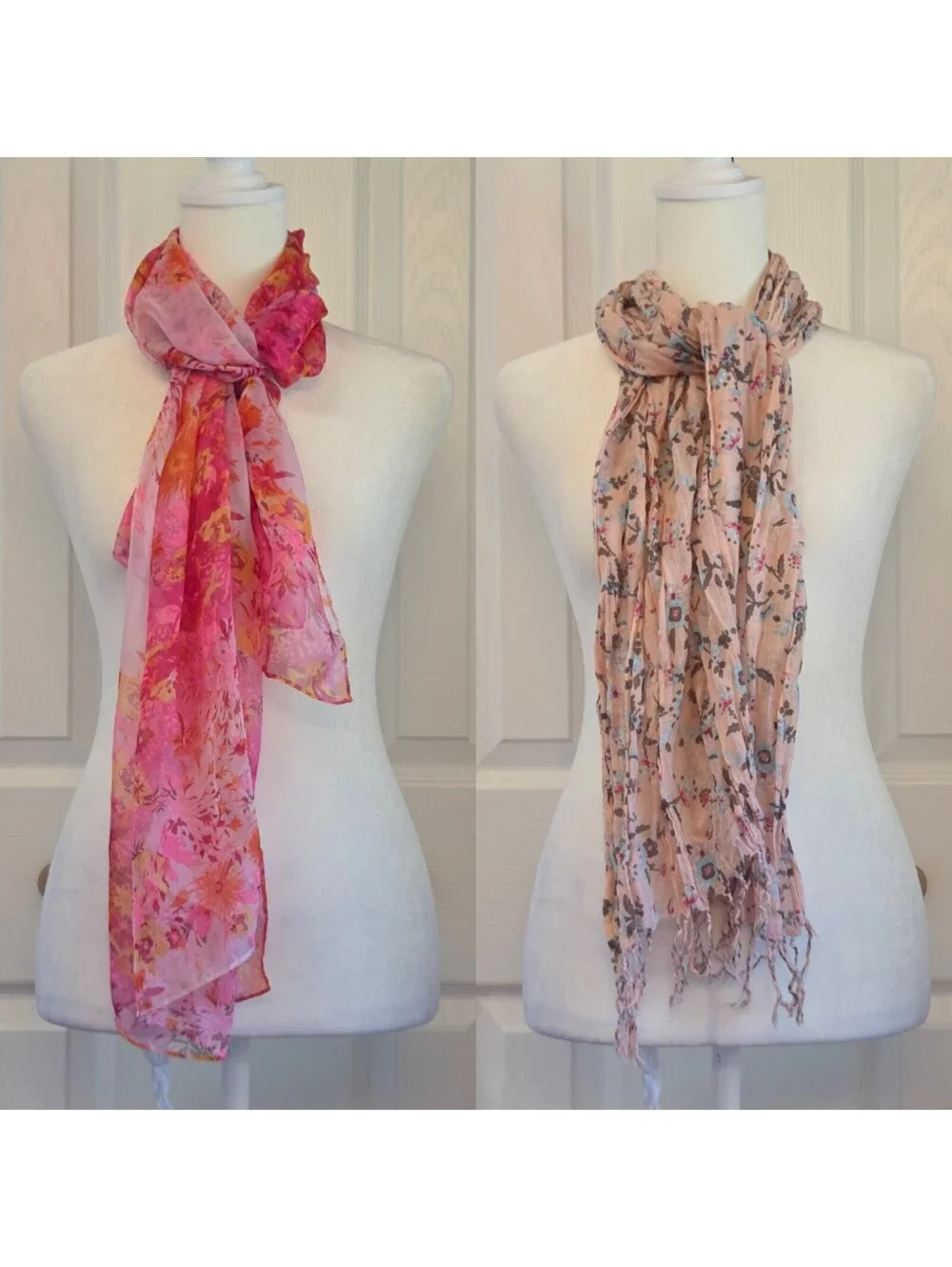 Pink Floral Scarf Set; Bright Pink + Soft Pink and Blue Fairy Cottage Scarves